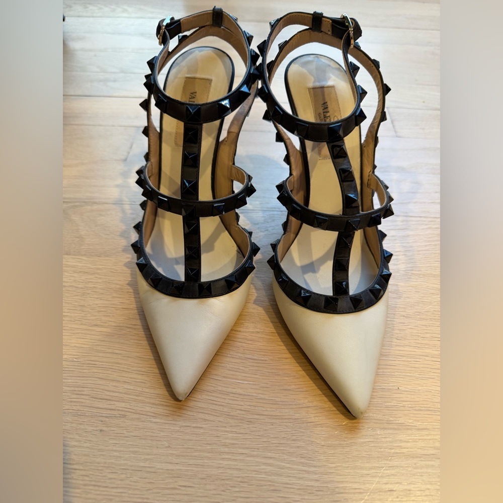 Valentino  Leather white T-Strap Pumps Women's Size: 7